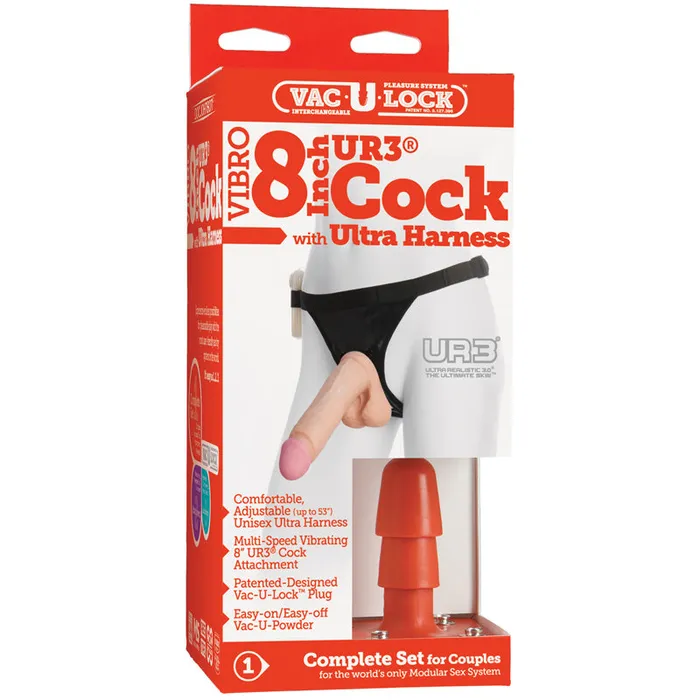 Dildos Doc Johnson VacULock Vibro Ultra Harness 2 Plug With 8 Inch Ur3 Cock Nonretail Packaging