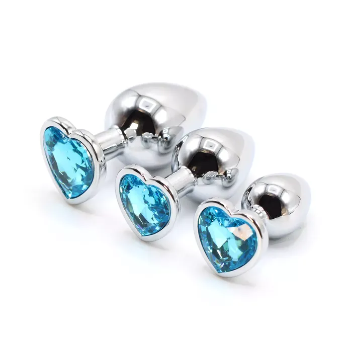 Plug anale in metallo con swarovsky a forma di cuore Azzurro Intense Anal