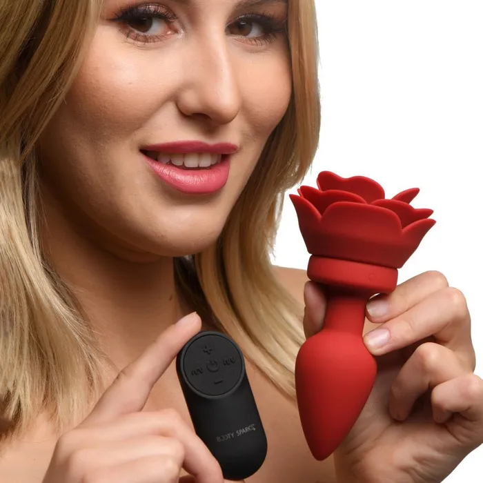 28x Silicone Vibrating Rose Anal Plug With Remote | XR Brands Male Sex Toys