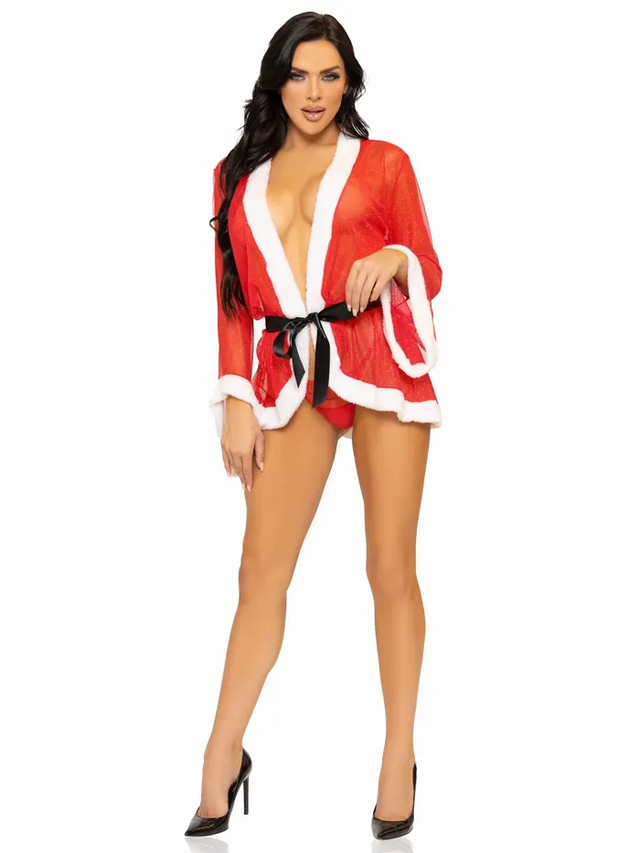 Anal Leg Avenue 3 Pc Santa Robe and GString Set Red