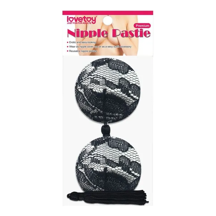 Anal | Reusable Black Lace Round Tassel Nipple Pasties - Lovetoy