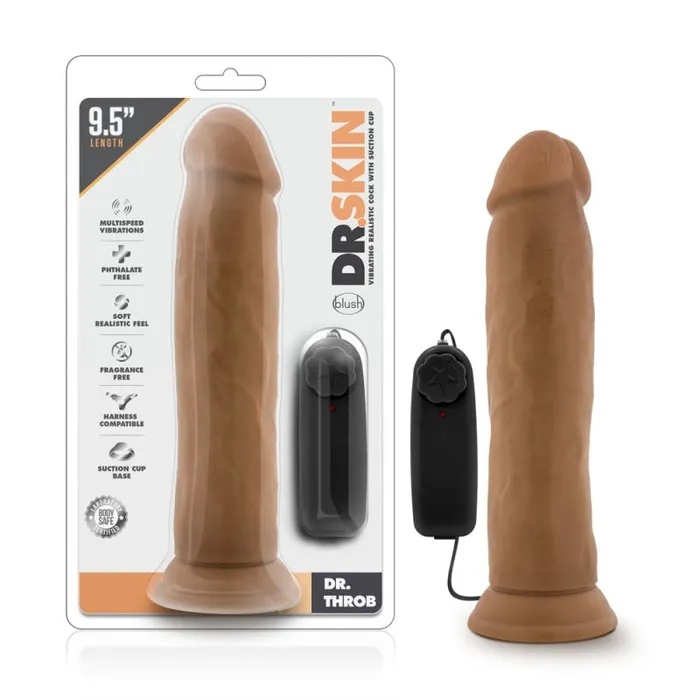 Blush Novelties Female Sex Toys | Dr. Skin - Dr. Throb - 9.5 Inch Vibrating  Realistic Cock With Suction Cup - Mocha