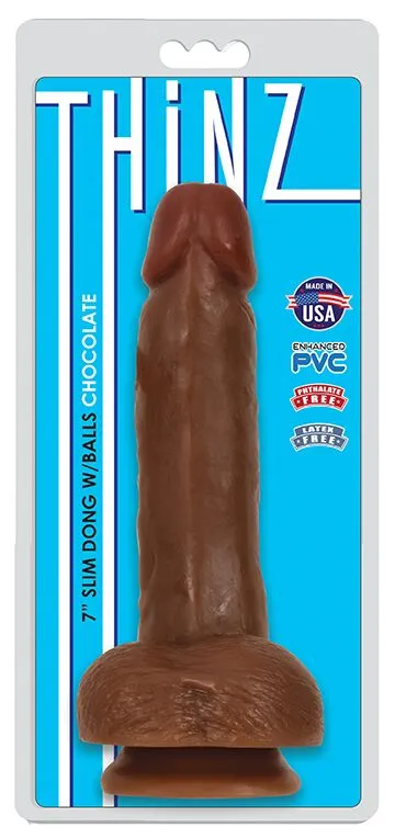 CURVE NOVELTIES Dildos | Thinz Slim Dong 7in W/balls Chocolate