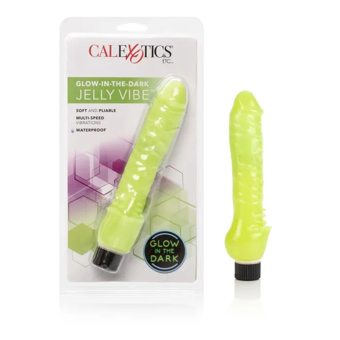 Dildos CalExotics GlowintheDark Jelly Penis Vibe 7 Inches Green