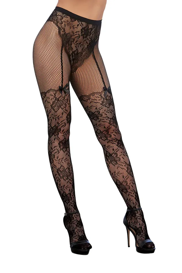 Dreamgirl Knitted Lace Garterhose Size Black Anal