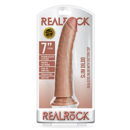 Female Sex Toys RealRock Realistic 7 in Slim Dildo With Suction Cup Tan Shots America