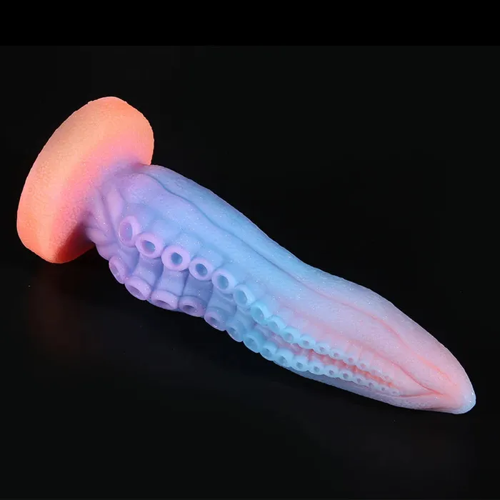 Lovetoyshub Dildos 925Inch Pink Silicone Octopus Monster Dildo Luminous GlowInTheDark