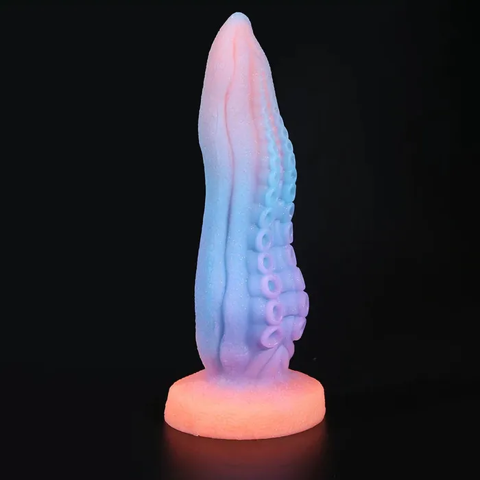 Lovetoyshub Dildos | 9.25Inch Pink Silicone Octopus Monster Dildo - Luminous Glow-In-The-Dark