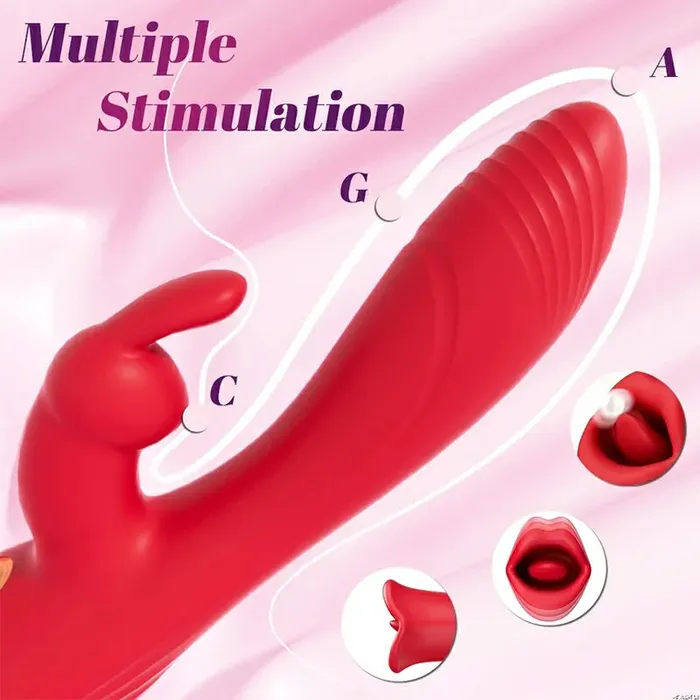 Lovetoyshub Female Sex Toys | 3 In 1 Rabbit Vibrator with Mouth Tongue Stimulation