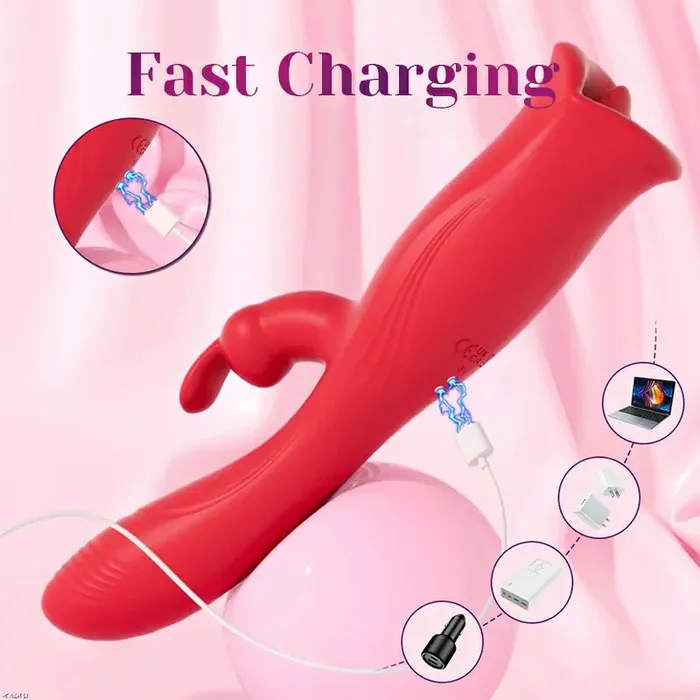 Lovetoyshub Female Sex Toys | 3 In 1 Rabbit Vibrator with Mouth Tongue Stimulation