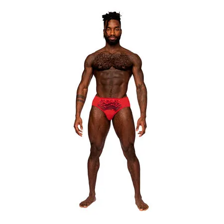 Male Sex Toys Male Power Lingerie Male Power Sassy Lace Bikini Solid Pouch Red L