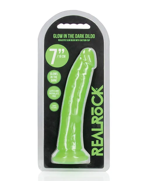 Shots America Dildos Shots Realrock 7 Slim Dildo Glow In The Dark Neon Green