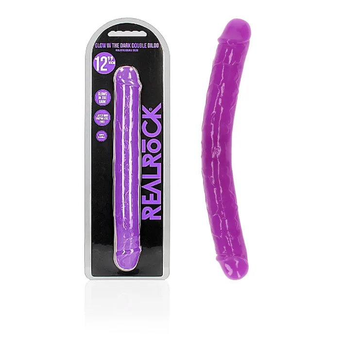 Shots Toys Dildos REALROCK 30 cm Double Dong Glow Purplerea148glopur