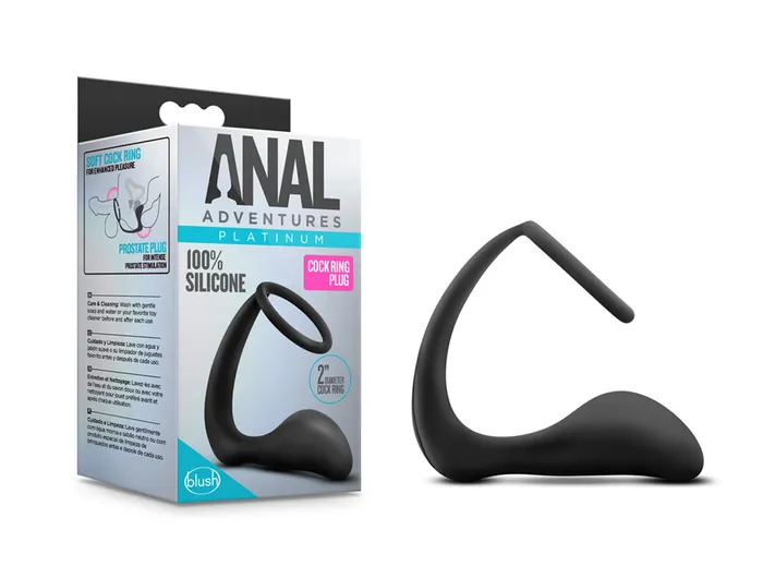 Anal Adventures Platinum Cock Ring Plug Black Blush Novelties Male Sex Toys