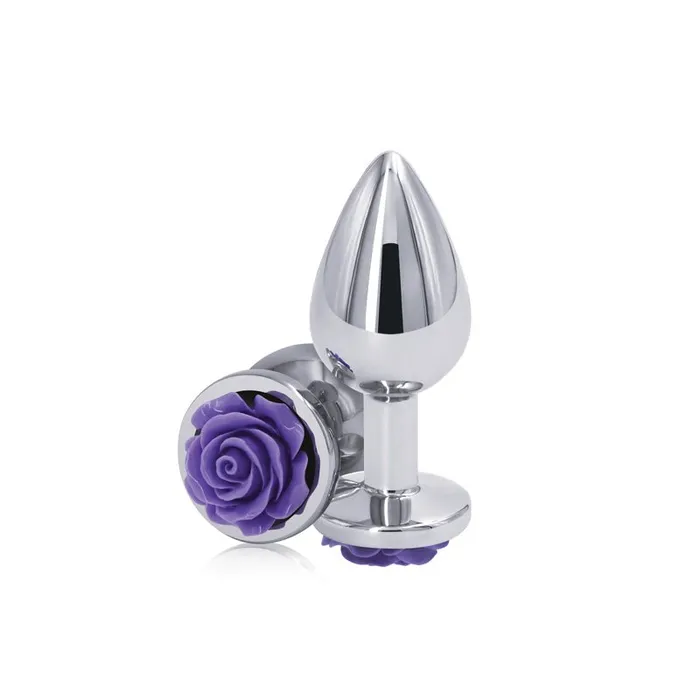 Anal Rear Assets Rose Medium Chrome 89 cm Metal Butt Plug with Purple Rose Base NS Novelties