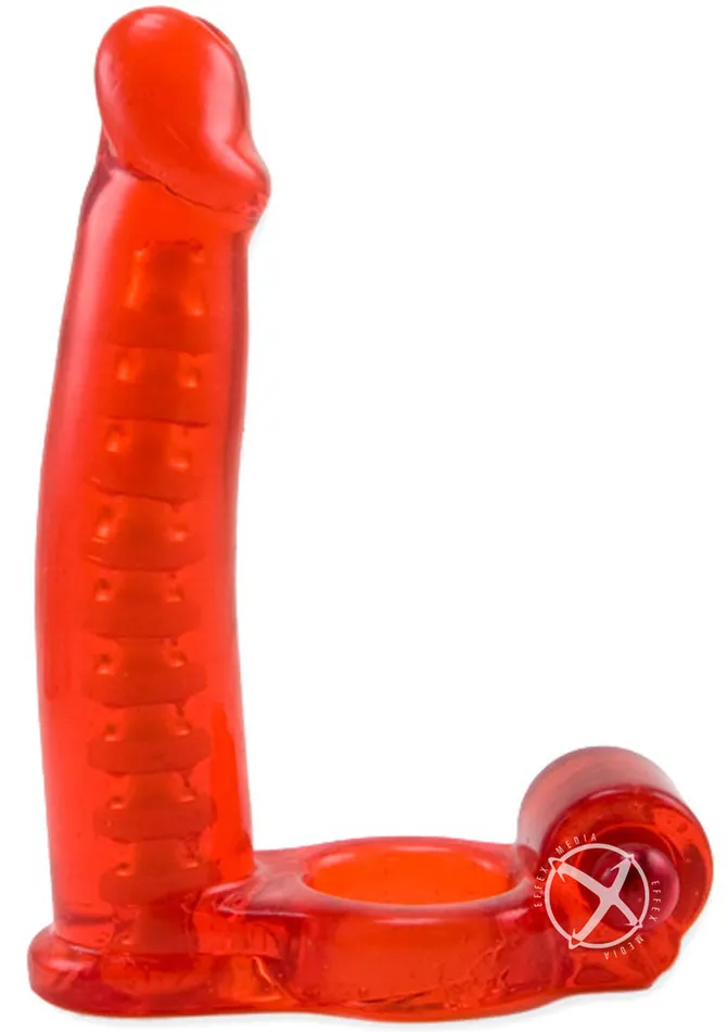 Couples Double Penetrator Vibrating Cock Ring with Bendable Dildo Double Penetrator