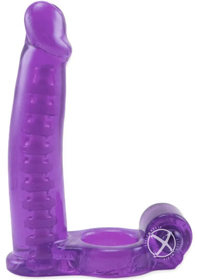 Couples Double Penetrator Vibrating Cock Ring with Bendable Dildo Double Penetrator