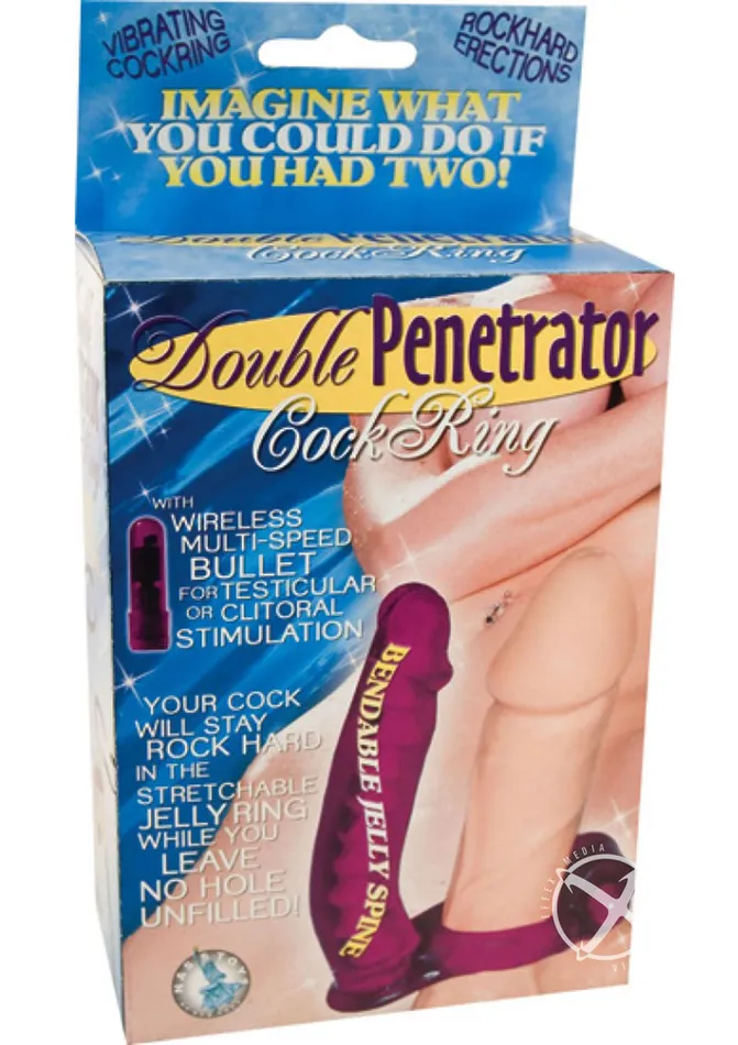 Couples Double Penetrator Vibrating Cock Ring with Bendable Dildo Double Penetrator