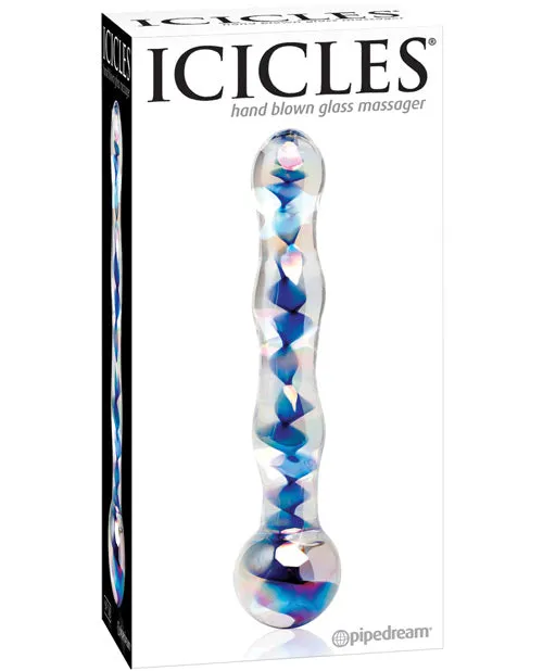 Dildos Icicles No 8 Hand Blown Glass Massager Clear wInside Blue Swirls Pipedream Products