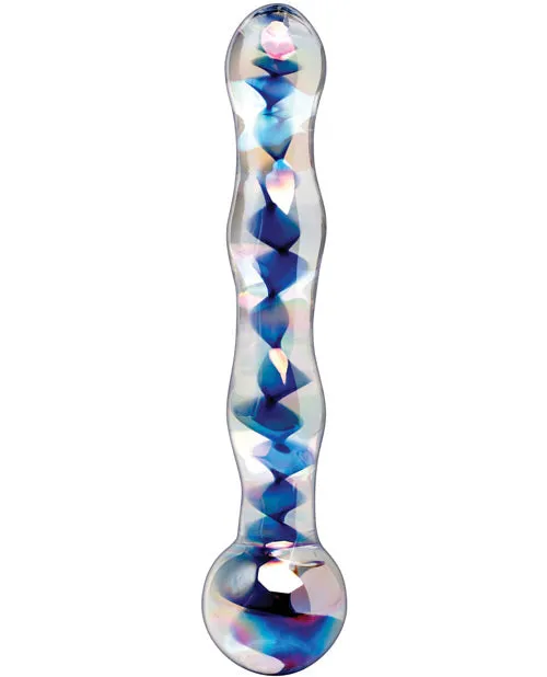 Dildos Icicles No 8 Hand Blown Glass Massager Clear wInside Blue Swirls Pipedream Products