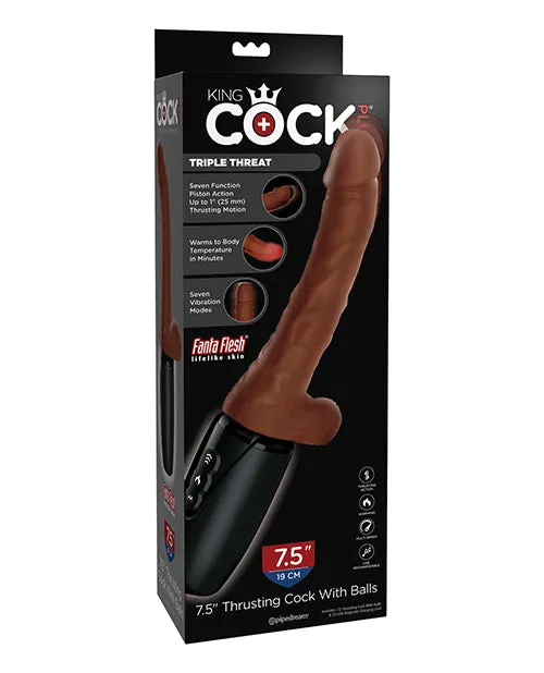 Dildos Pipedream Products King Cock Plus Thrusting Warming Vibrating 75 Triple Threat Dong Brown