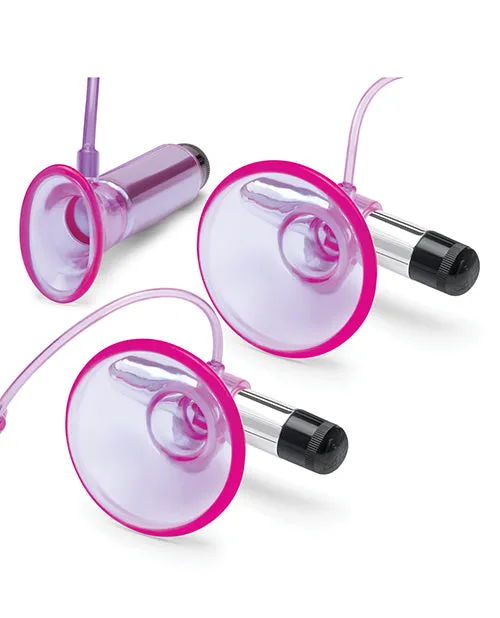 Electric Eel INC Lux Fetish Vibrating Nipple Suckers wClitoral Pump Quick Release PinkPurple Vibrators