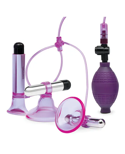 Electric Eel INC Lux Fetish Vibrating Nipple Suckers wClitoral Pump Quick Release PinkPurple Vibrators