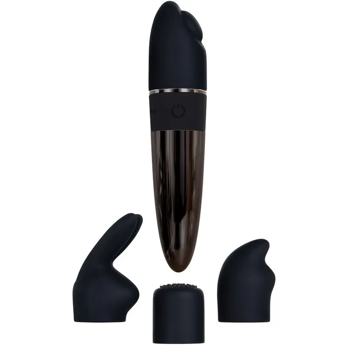 Evolved Tiny Treasures Black Chrome USB Rechargeable Mini Massager with Attachable Heads Evolved Female Sex Toys