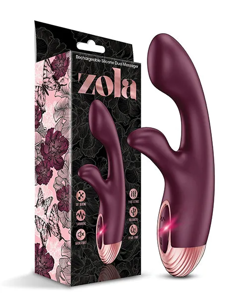 Global Novelties LLC Female Sex Toys Zola Rechargeable Silicone Dual Massager BurgundyRose Gold