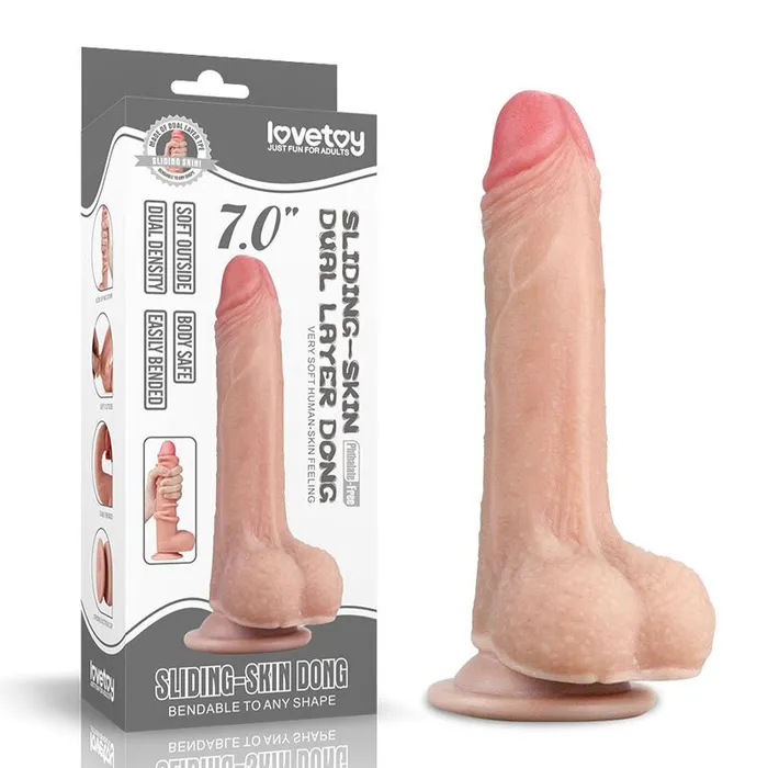 Lovetoy Dildos Sliding Skin Dual Layer Dong Flesh 178 cm 7 Dong with Flexible Skin