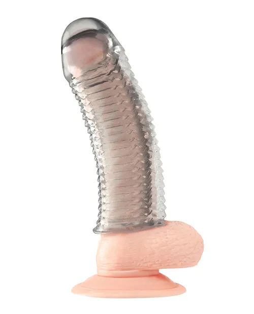 Male Sex Toys Blue Line C B 65 Textured Penis Enhancing Sleeve Extension Clear Electric Eel INC