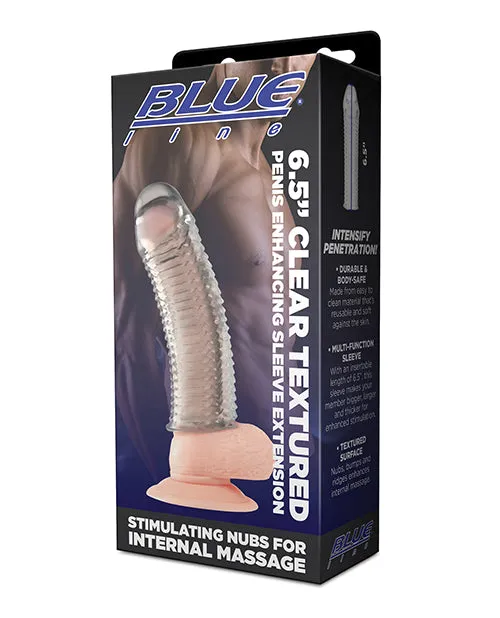 Male Sex Toys Blue Line C B 65 Textured Penis Enhancing Sleeve Extension Clear Electric Eel INC