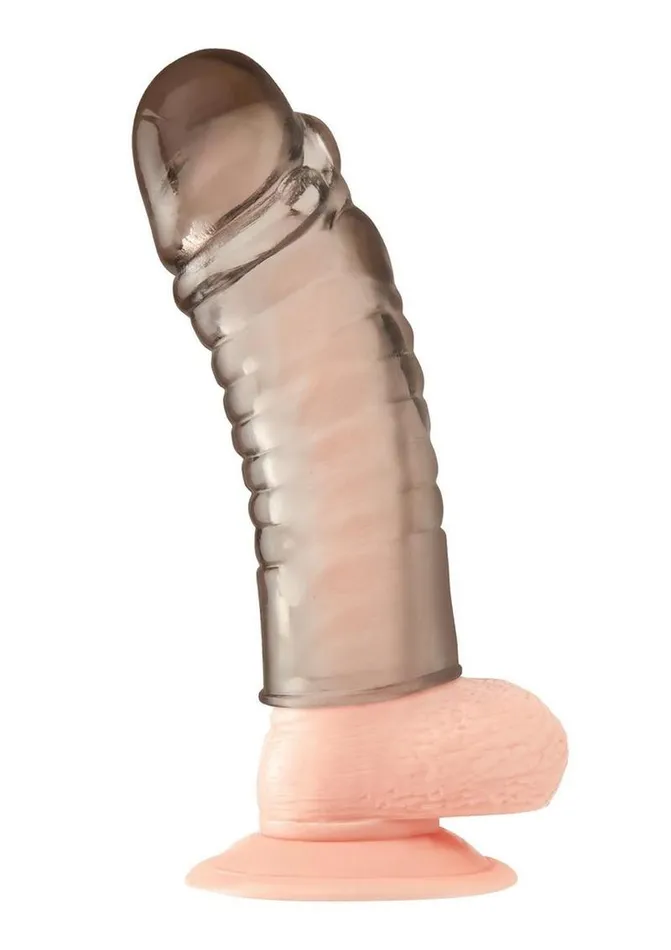 Male Sex Toys Blue Line CandB Gear Blue Line Ribbed Realistic Penis Enhancing Sleeve Extension