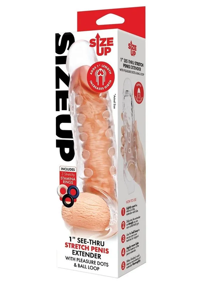 Male Sex Toys Size Up Size Up Studded Clear View Penis Extender with Ball Loop