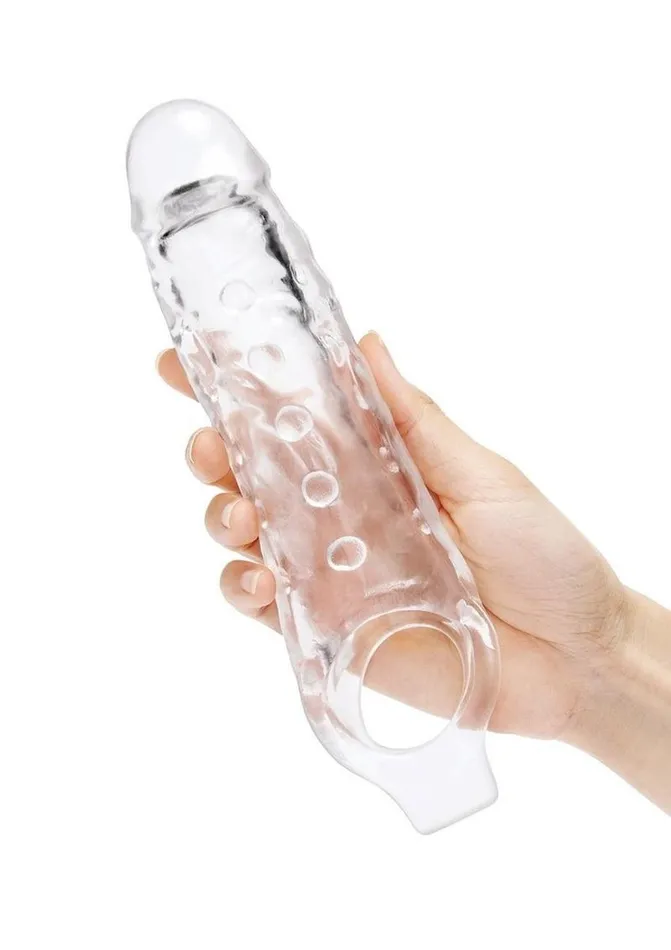 Male Sex Toys Size Up Size Up Studded Clear View Penis Extender with Ball Loop