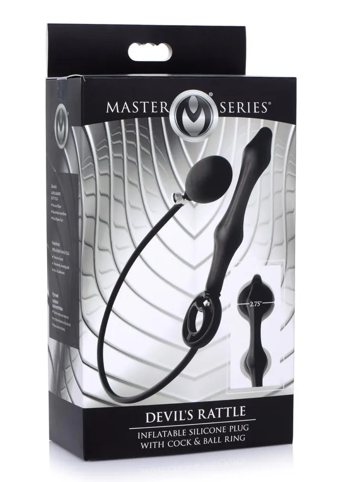 Master Series Devils Rattle Inflatable Silicone Plug with Cock Ring Master Series Male Sex Toys