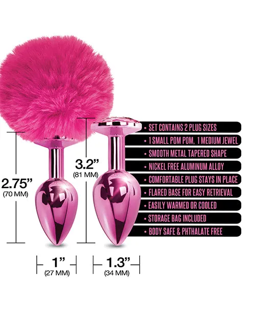 Anal Nixie Metal Butt Plug Set Pom Pom Jewel Pink Metallic Global Novelties