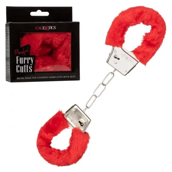 California Exotic Novelties Restraints Playful Furry Cuffs Red