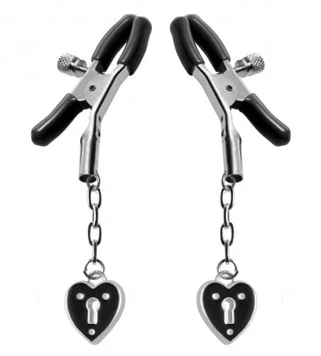 Female Sex Toys Master Series Charmed Heart Padlock Nipple Clamps XR Brands