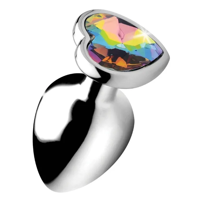 Male Sex Toys WIL Booty Sparks Heart Shaped Steel Anal Plug with Rainbow Stone Medium