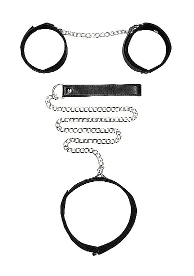 Velcro Collar W Leash And Hand Cuffs W Adjustable Straps SHOTS AMERICA Male Sex Toys