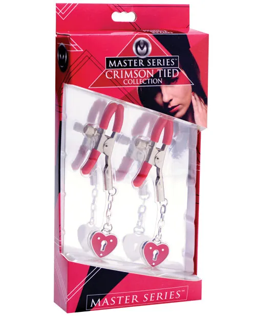 XR Brands Master Series Charmed Heart Padlock Nipple Clamps Female Sex Toys