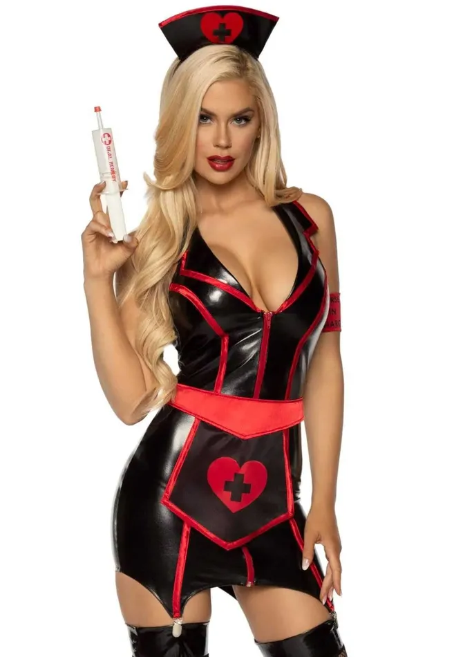 Anal Leg Avenue Naughty Nurse Costume Medium Blackred