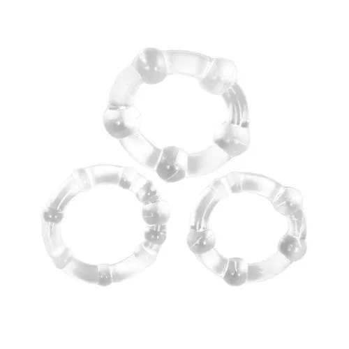 Blush Novelties Anal Stay Hard Beaded Cockrings 3 Pack Clear