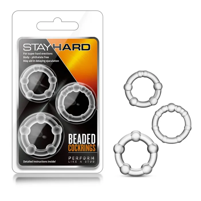 Blush Novelties Anal Stay Hard Beaded Cockrings 3 Pack Clear