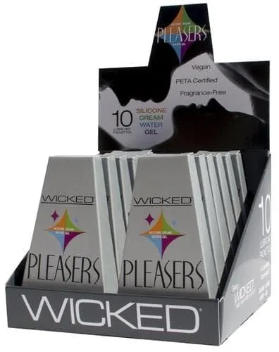 Female Sex Toys Pleasers 12 Piece Display Each Containing 10 Lubricant Packettes Wicked Sensual Care