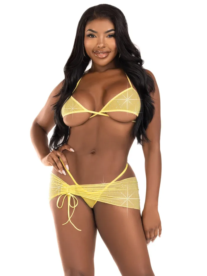 Leg Avenue Anal 3 Pc Rhinestone Mesh Set Smallmedium Baby Yellow