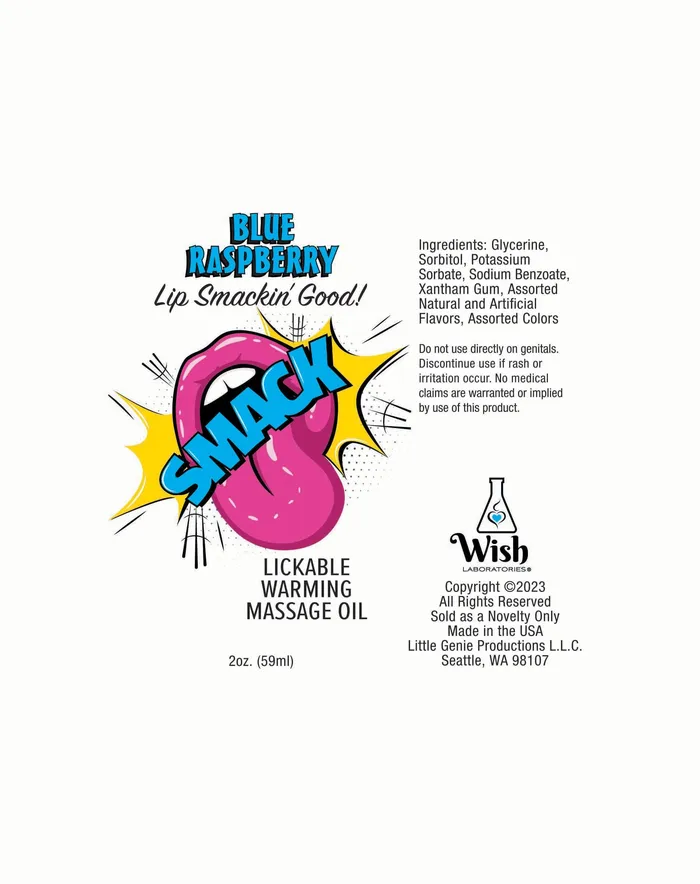 Little Genie Couples Smack Warming and Lickable Massage Oil Blue Raspberry 2 Oz