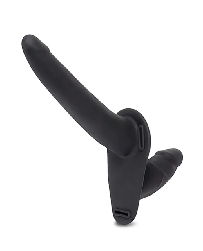 Lux Fetish Silicone Strap on Harness Dildo With Internal Penetration Black Female Sex Toys