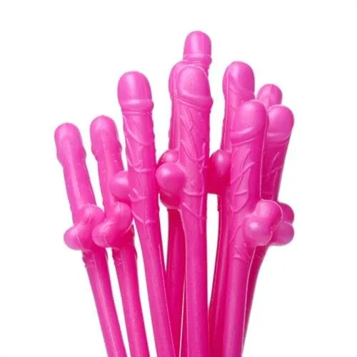 Penis Sipping Straws 10 Pack Pink XR Brands Frisky Male Sex Toys